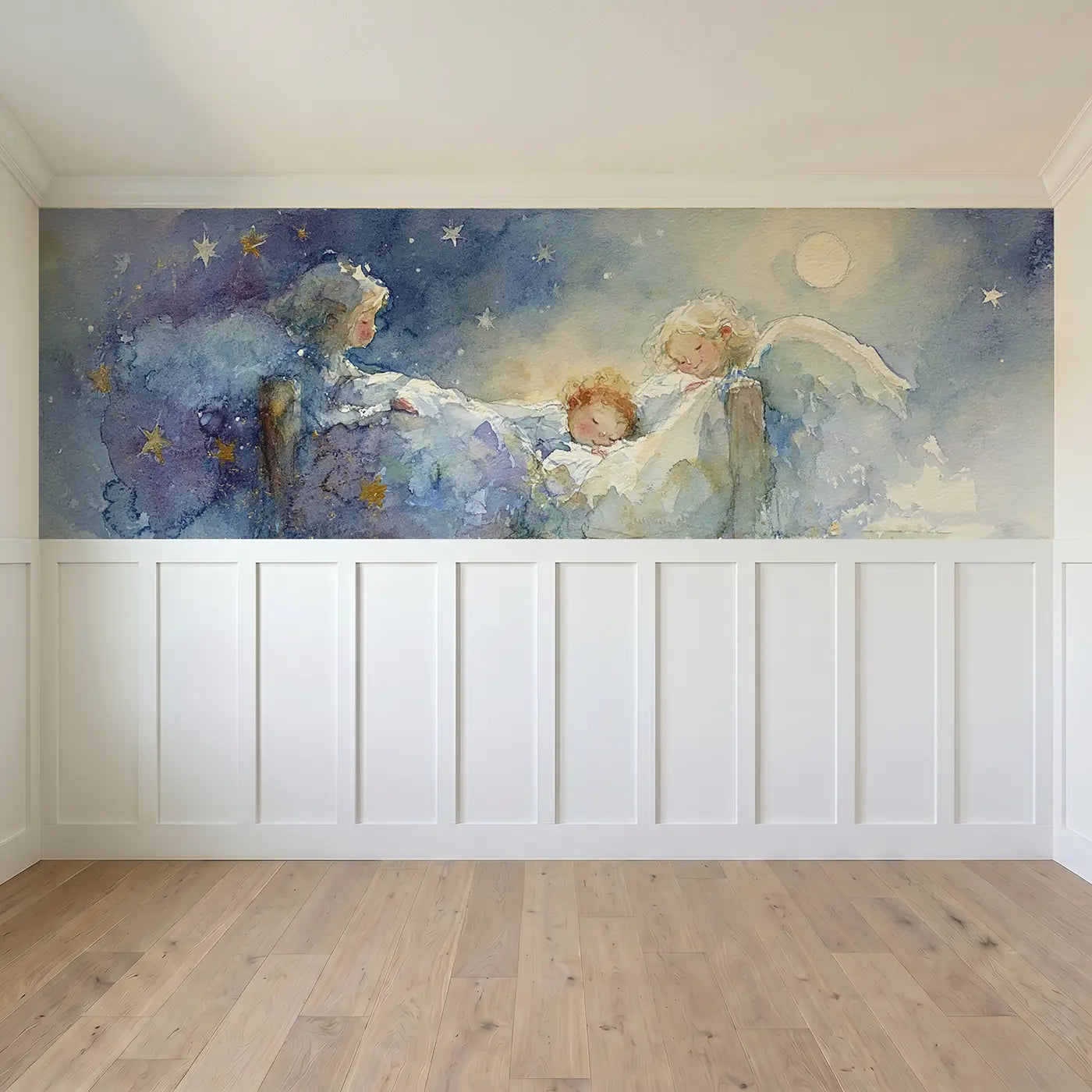 Full panel view of Guardian Angel Sleeping Child Wainscoting Wallpaper by Whimsy Tots
