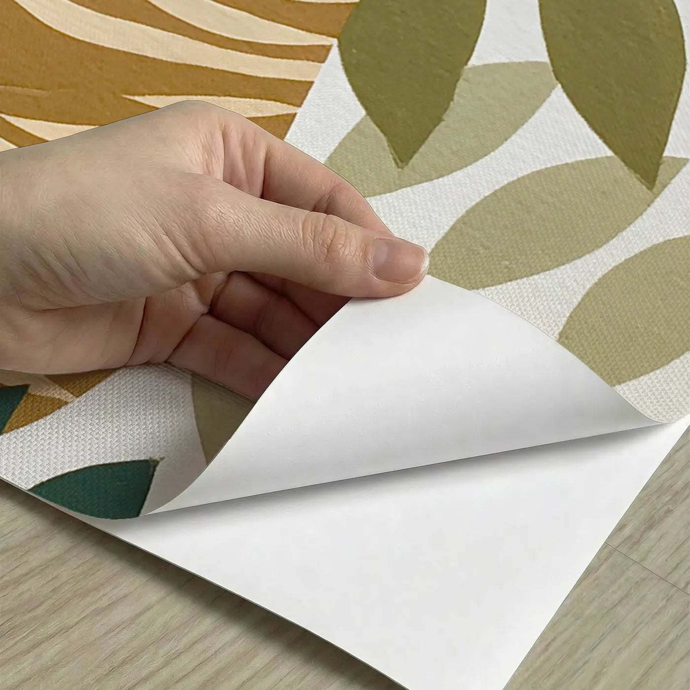 Peel-and-stick detail of Carved Tiger Jungle Leaves Wainscoting Wallpaper by Whimsy Tots