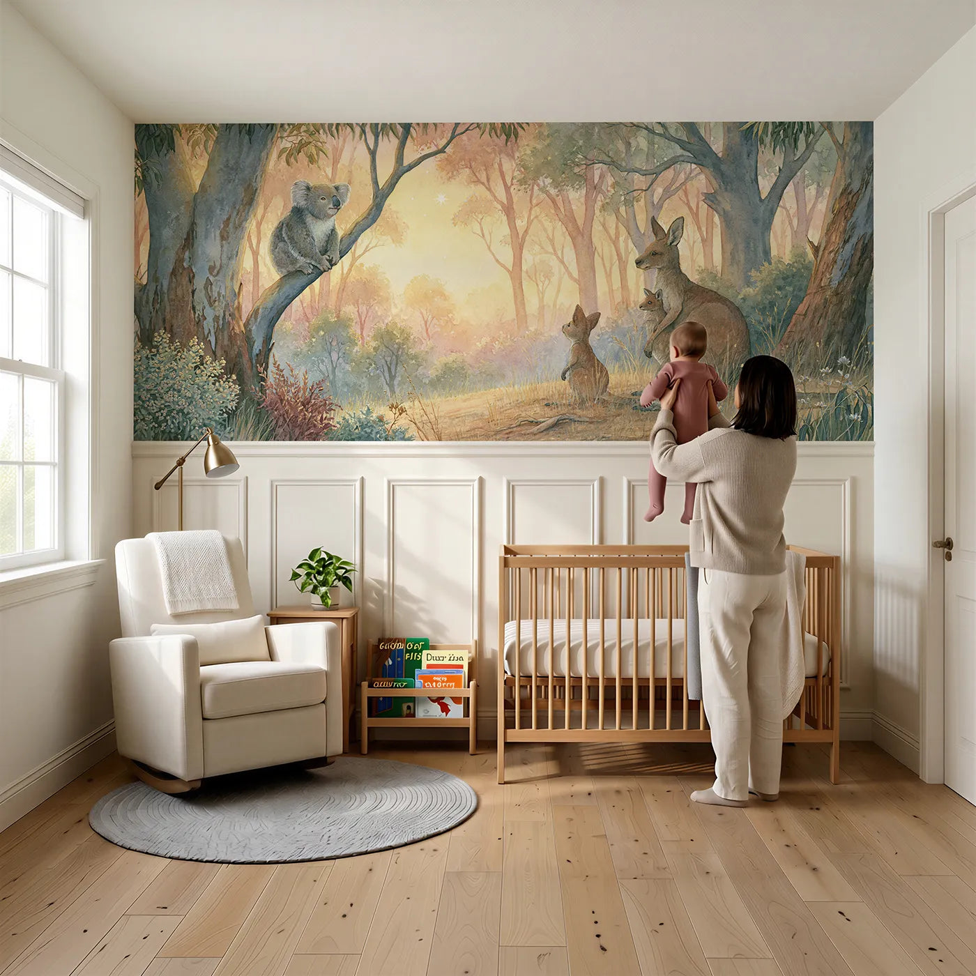 Child reading near Outback Friends Evening Star Wainscoting Wallpaper by Whimsy Tots