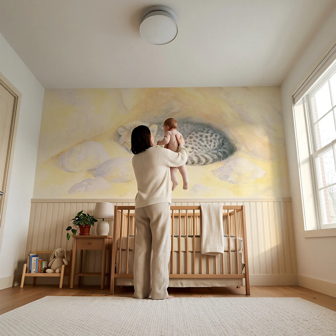 Child reading near Cheetah Cub Afternoon Curl Wainscoting Wallpaper by Whimsy Tots