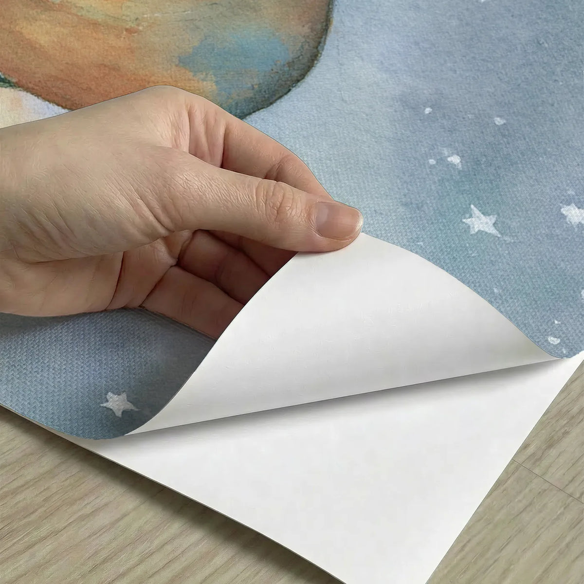 Peel-and-stick detail of Foal First Starry Night Wainscoting Wallpaper by Whimsy Tots