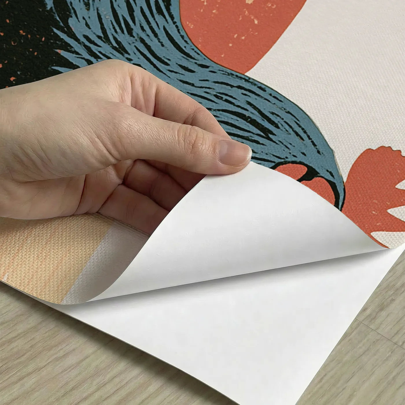 Peel-and-stick detail of Carved Rooster Evening Perch Wainscoting Wallpaper by Whimsy Tots