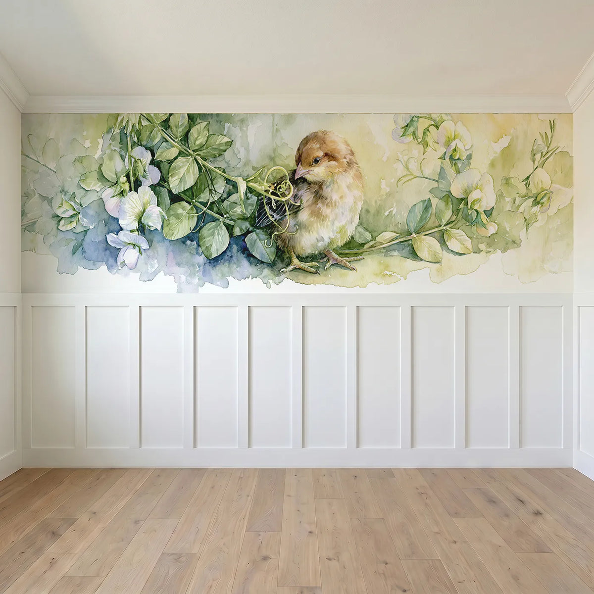 Full panel view of Chick Pea Tendril Curiosity Wainscoting Wallpaper by Whimsy Tots
