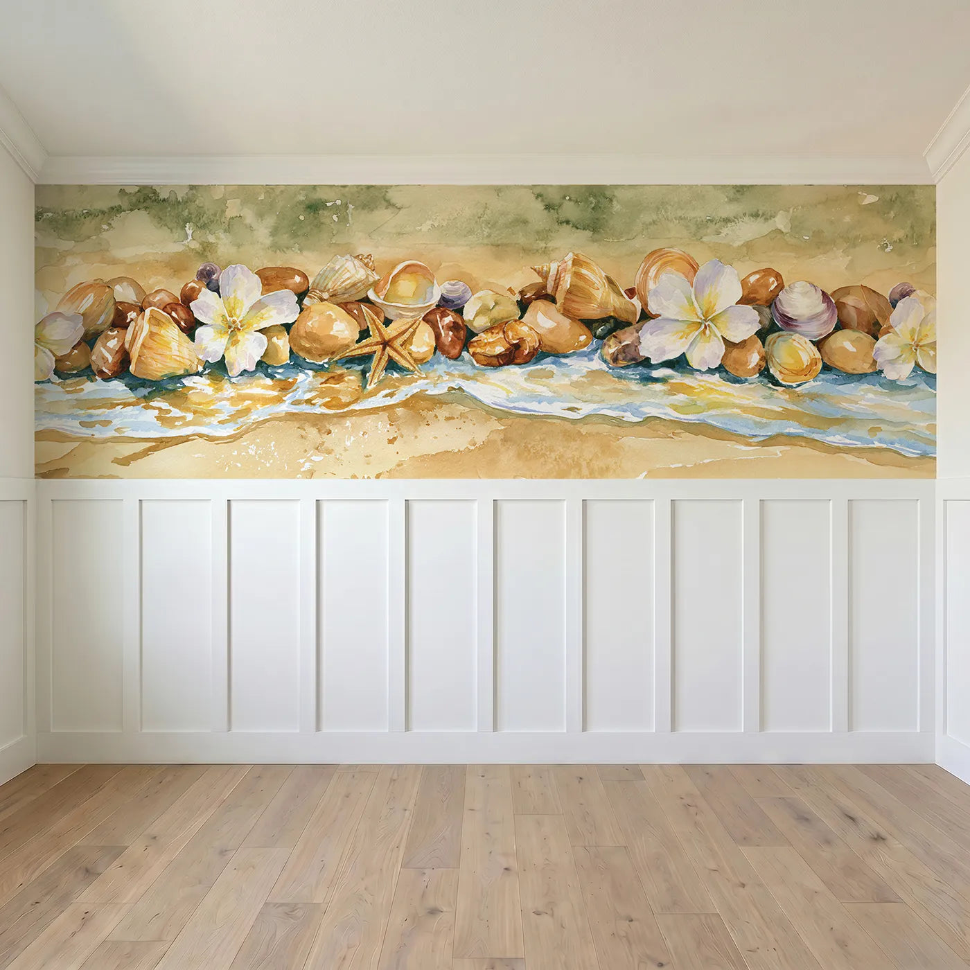 Full panel view of Shell Treasure Line Detail Wainscoting Wallpaper by Whimsy Tots