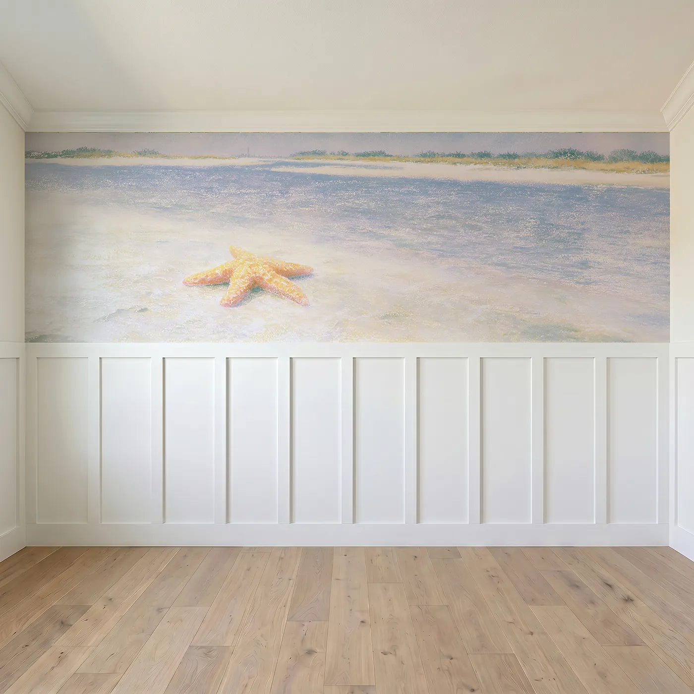 Full panel view of Starfish Sandy Doze Wainscoting Wallpaper by Whimsy Tots
