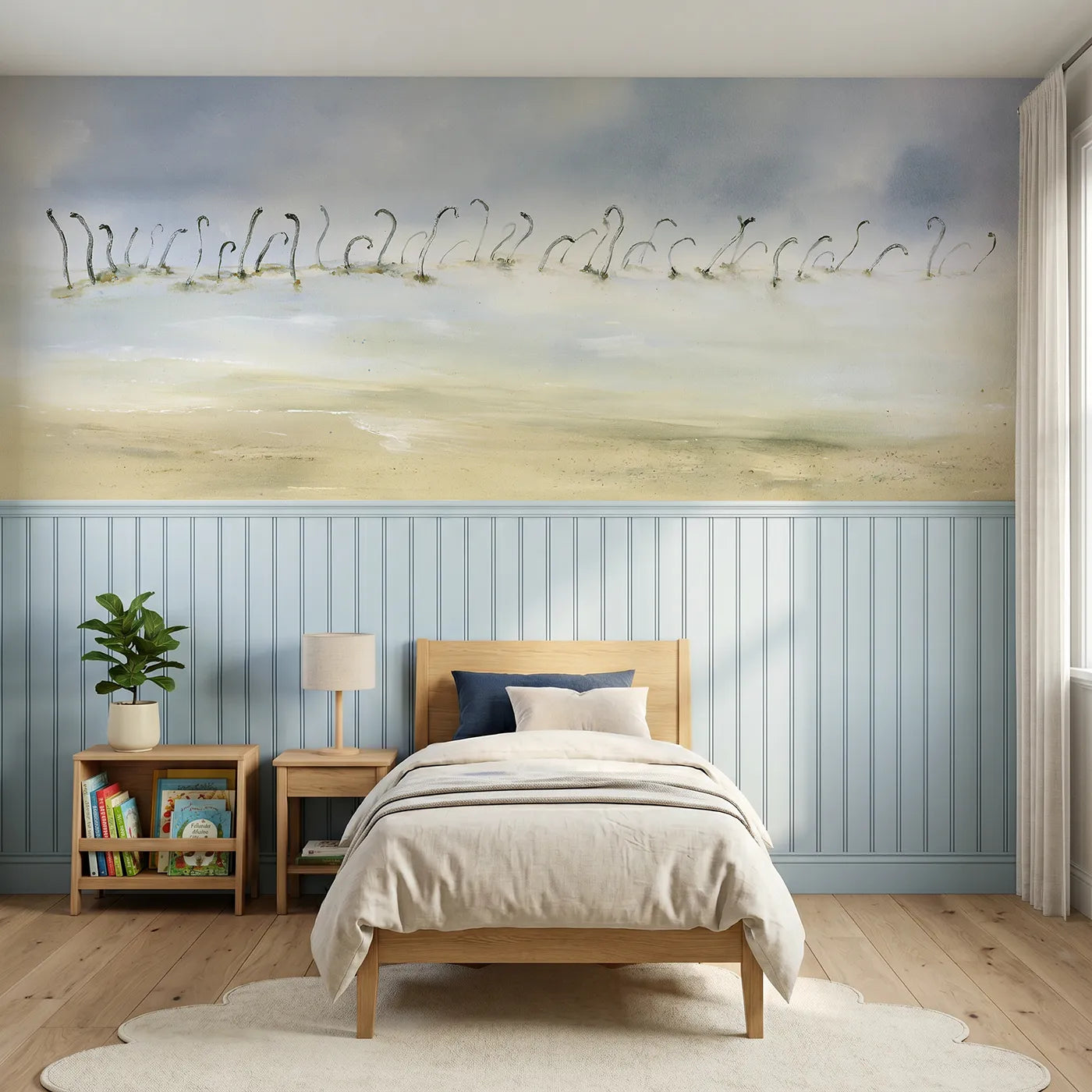 Watercolor wainscoting wallpaper of garden eels swaying at dawn by Whimsy Tots