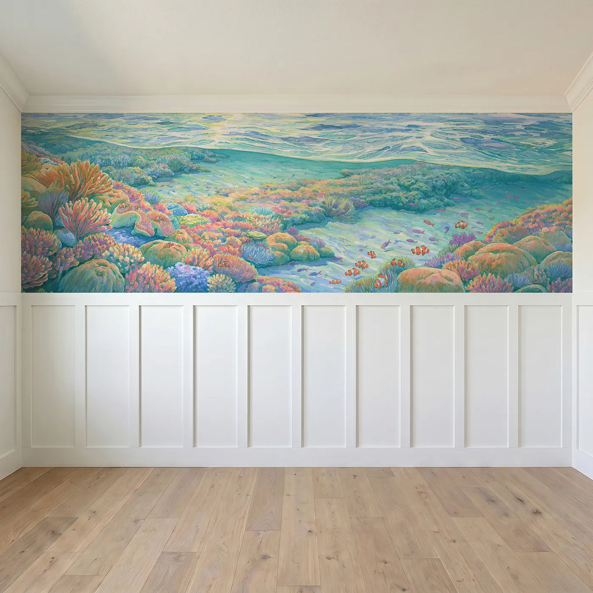 Full panel view of Turquoise Reef Shallows Wainscoting Wallpaper by Whimsy Tots