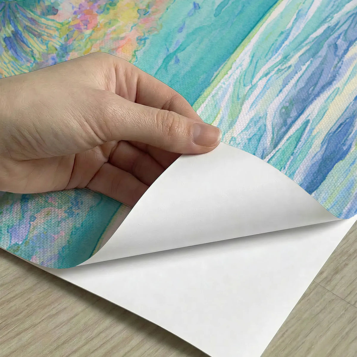 Peel-and-stick detail of Turquoise Reef Shallows Wainscoting Wallpaper by Whimsy Tots