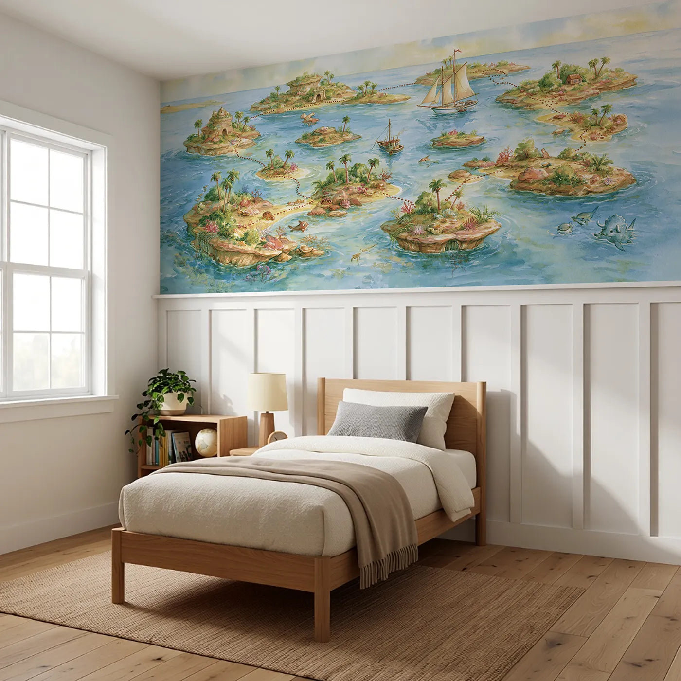 Island Hopping Adventure Map Wainscoting Wallpaper styled in a kids room by Whimsy Tots