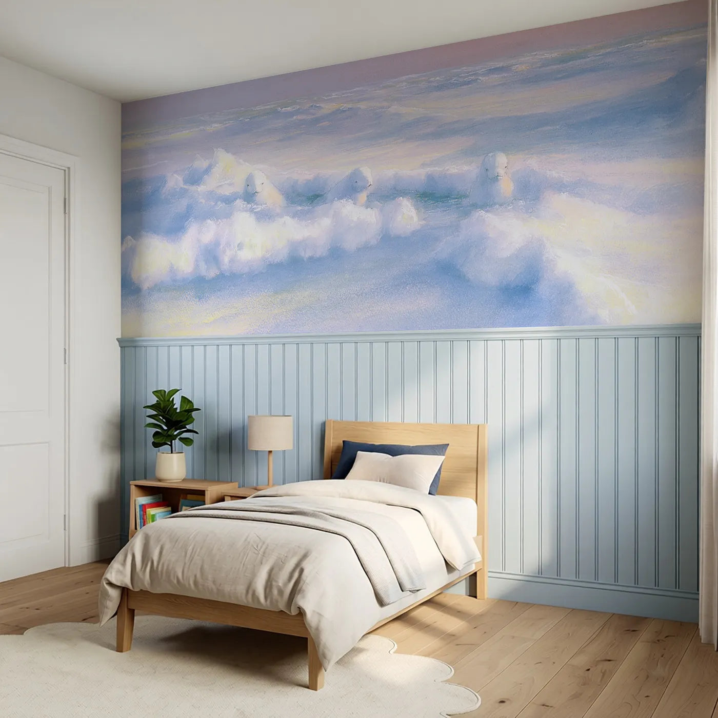Beluga Pod Breathing Hole Wainscoting Wallpaper styled in a kids room by Whimsy Tots
