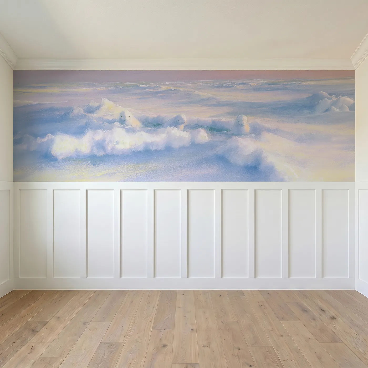 Full panel view of Beluga Pod Breathing Hole Wainscoting Wallpaper by Whimsy Tots