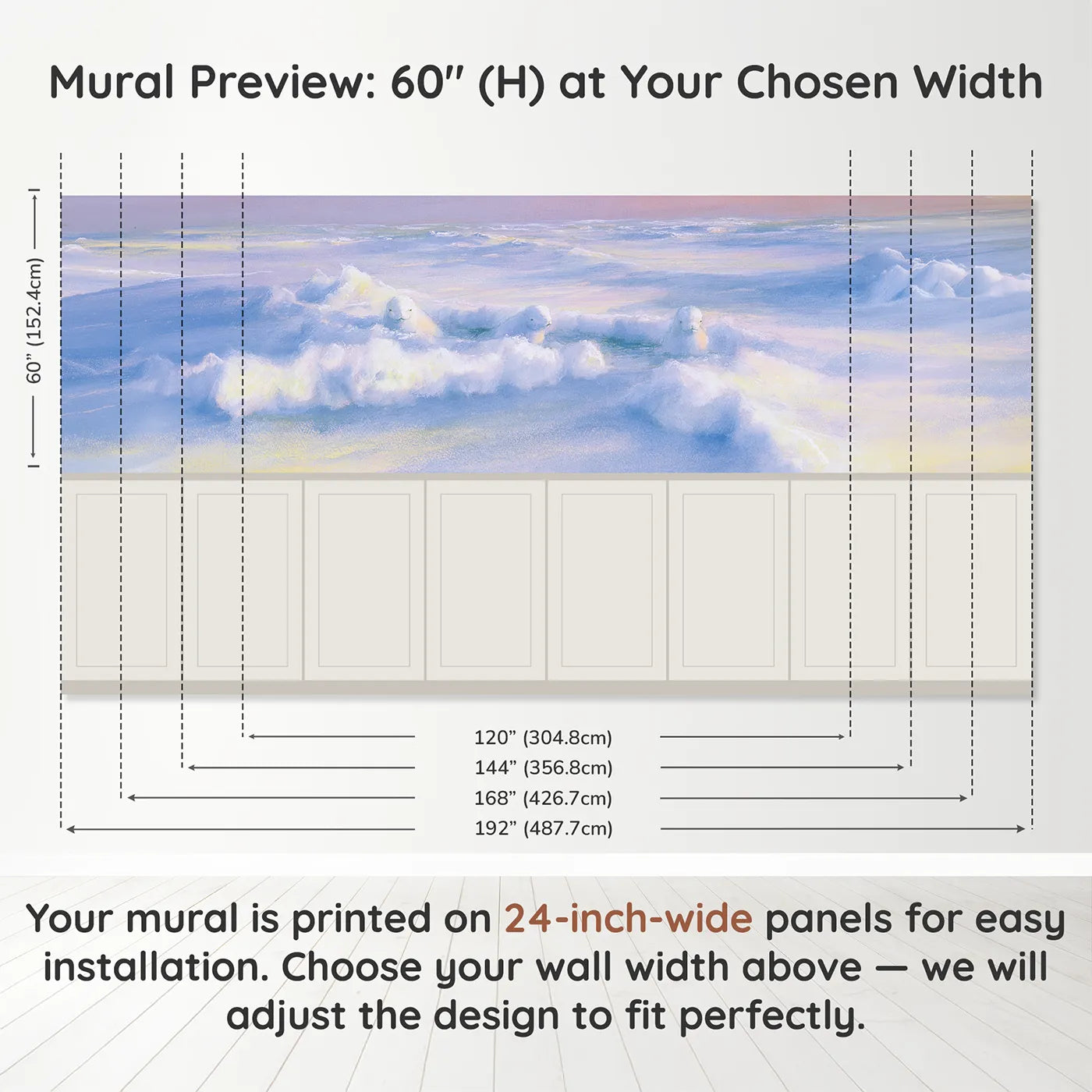 Panel dimensions for Beluga Pod Breathing Hole Wainscoting Wallpaper by Whimsy Tots