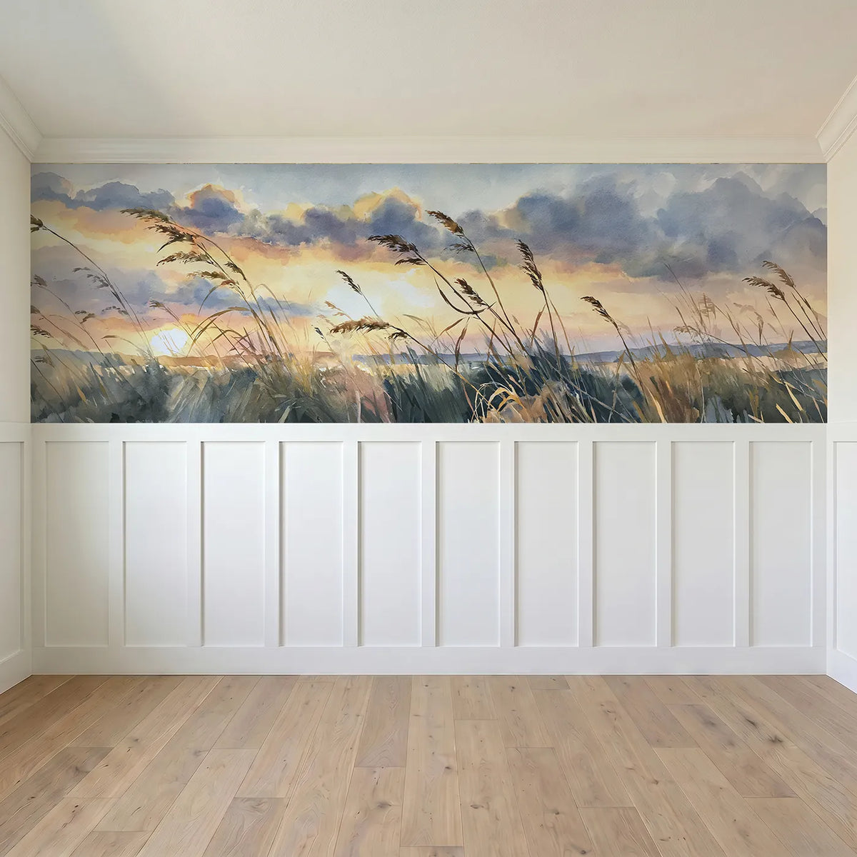 Full panel view of Sky Through Tall Grass Wainscoting Wallpaper by Whimsy Tots