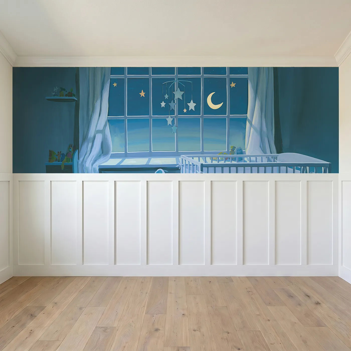 Full panel view of Star Mobile Turning Slow Wainscoting Wallpaper by Whimsy Tots
