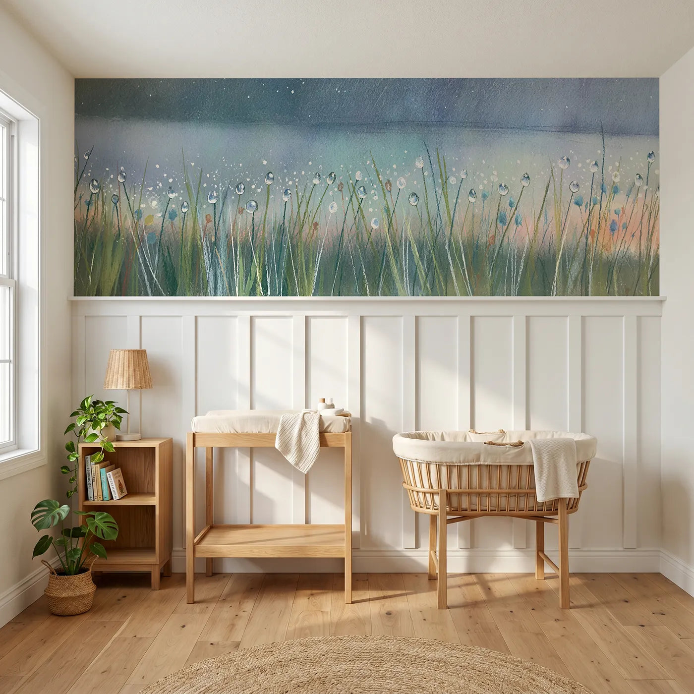 Colored pencil wainscoting wallpaper of starlight caught in dewdrops by Whimsy Tots