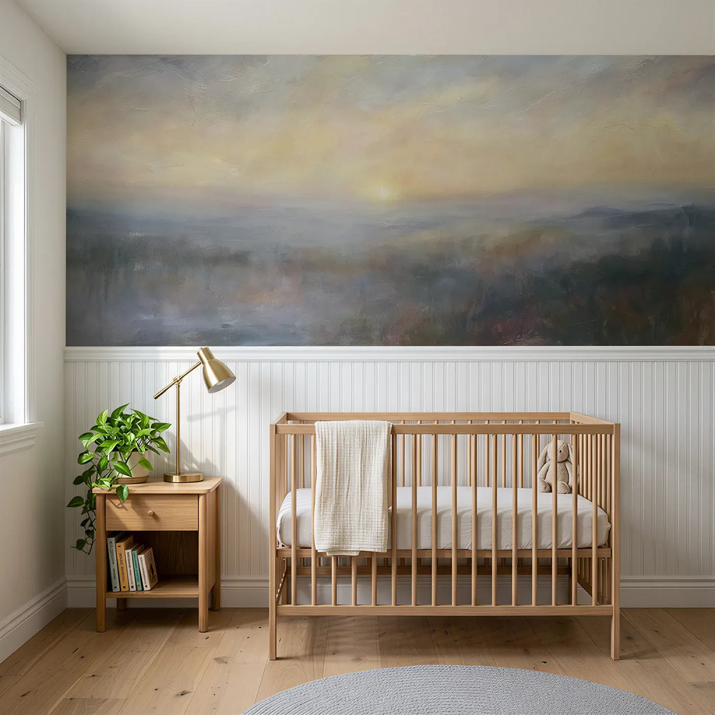 Watercolor wainscoting wallpaper of the morning star in mist by Whimsy Tots