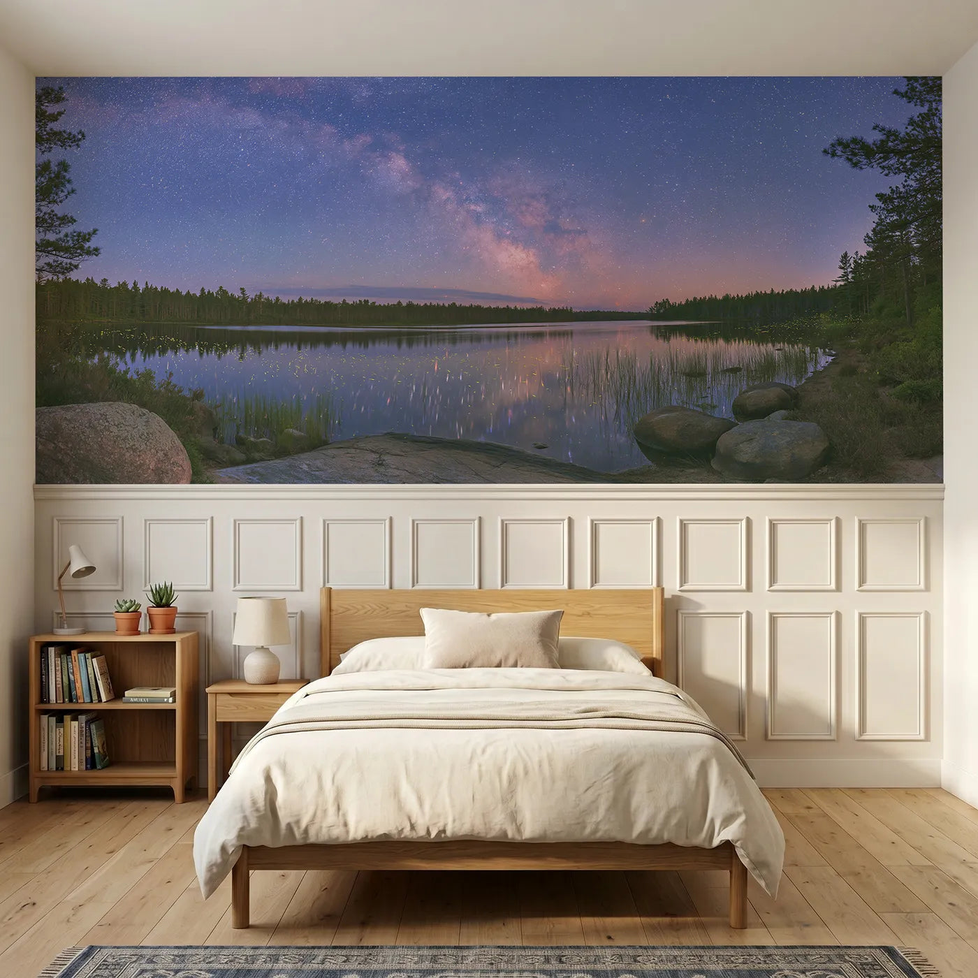 Colored pencil wainscoting mural of countless northern stars by Whimsy Tots