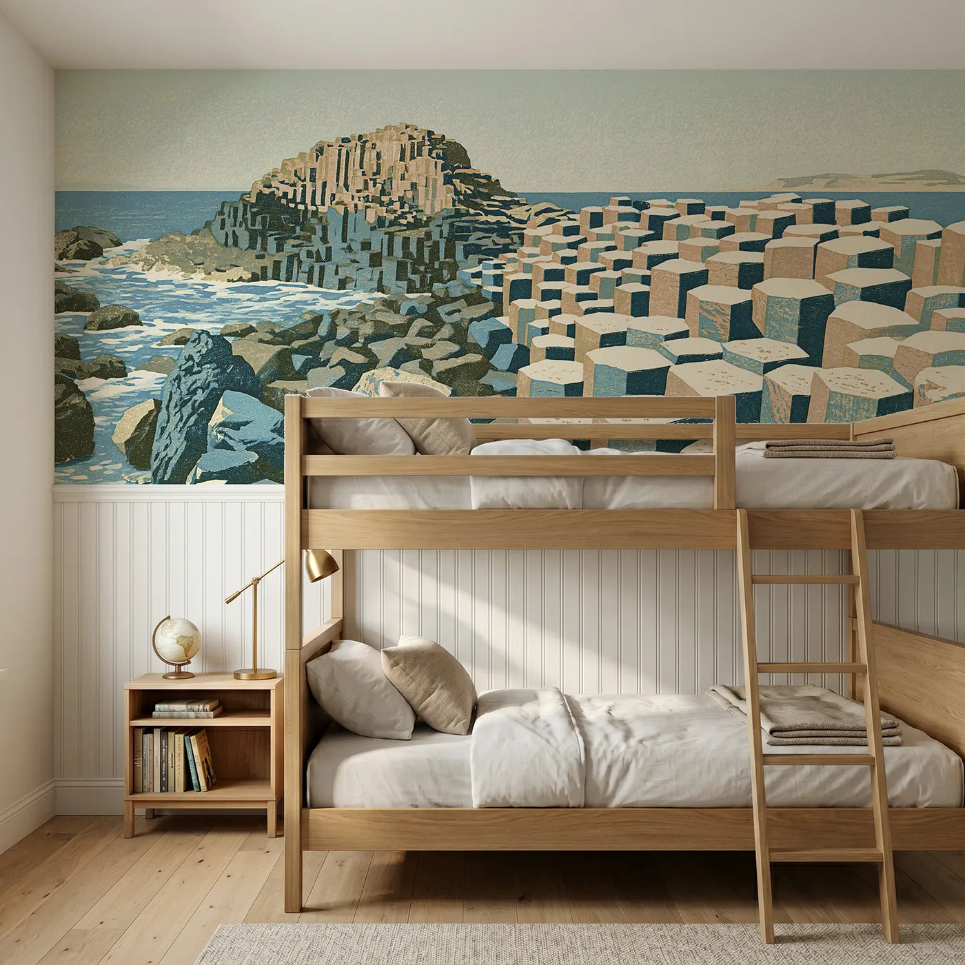 Block print wainscoting wallpaper of carved giant stepping stones by Whimsy Tots