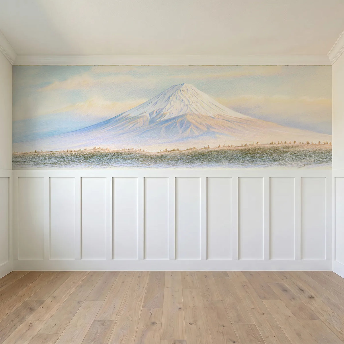 Full panel view of Fuji Snow Crown Plain Wainscoting Wallpaper by Whimsy Tots