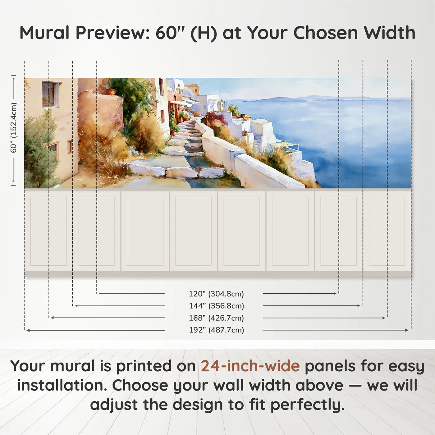 Panel dimensions for White Steps To Sea Wainscoting Wallpaper by Whimsy Tots