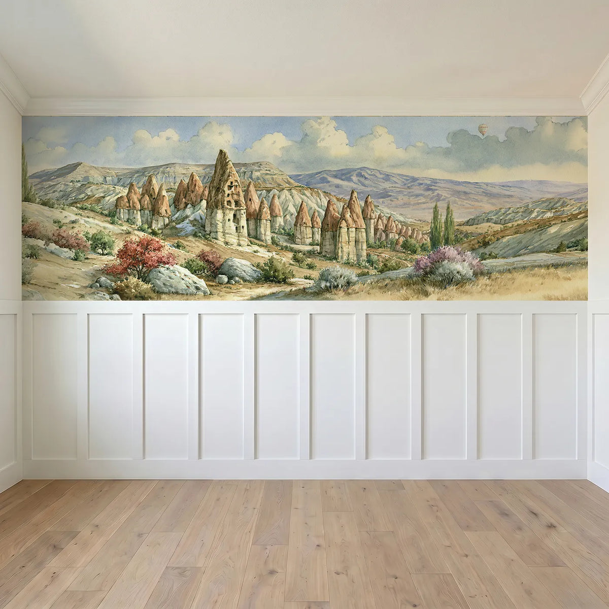 Full panel view of Fairy Chimneys At Dusk Wainscoting Wallpaper by Whimsy Tots