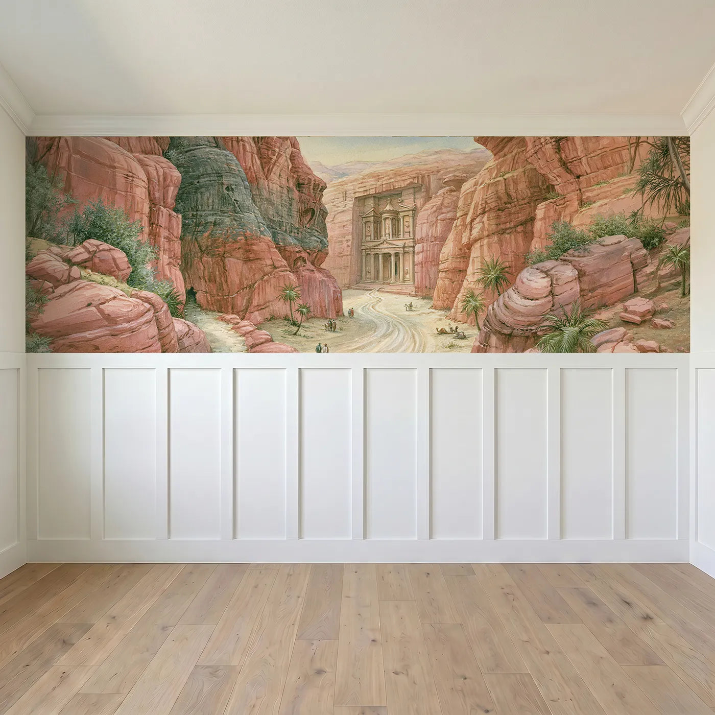 Full panel view of Rose City Of Petra Warm Day Wainscoting Wallpaper by Whimsy Tots