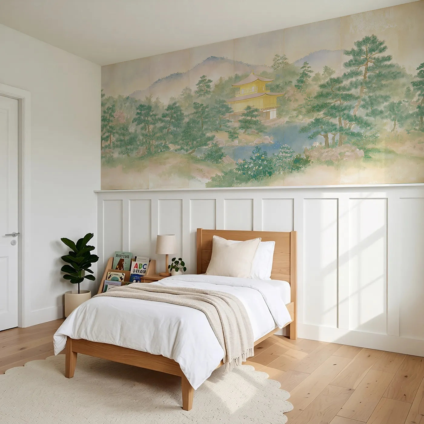 Pavilion Among The Pines Wainscoting Wallpaper styled in a kids room by Whimsy Tots