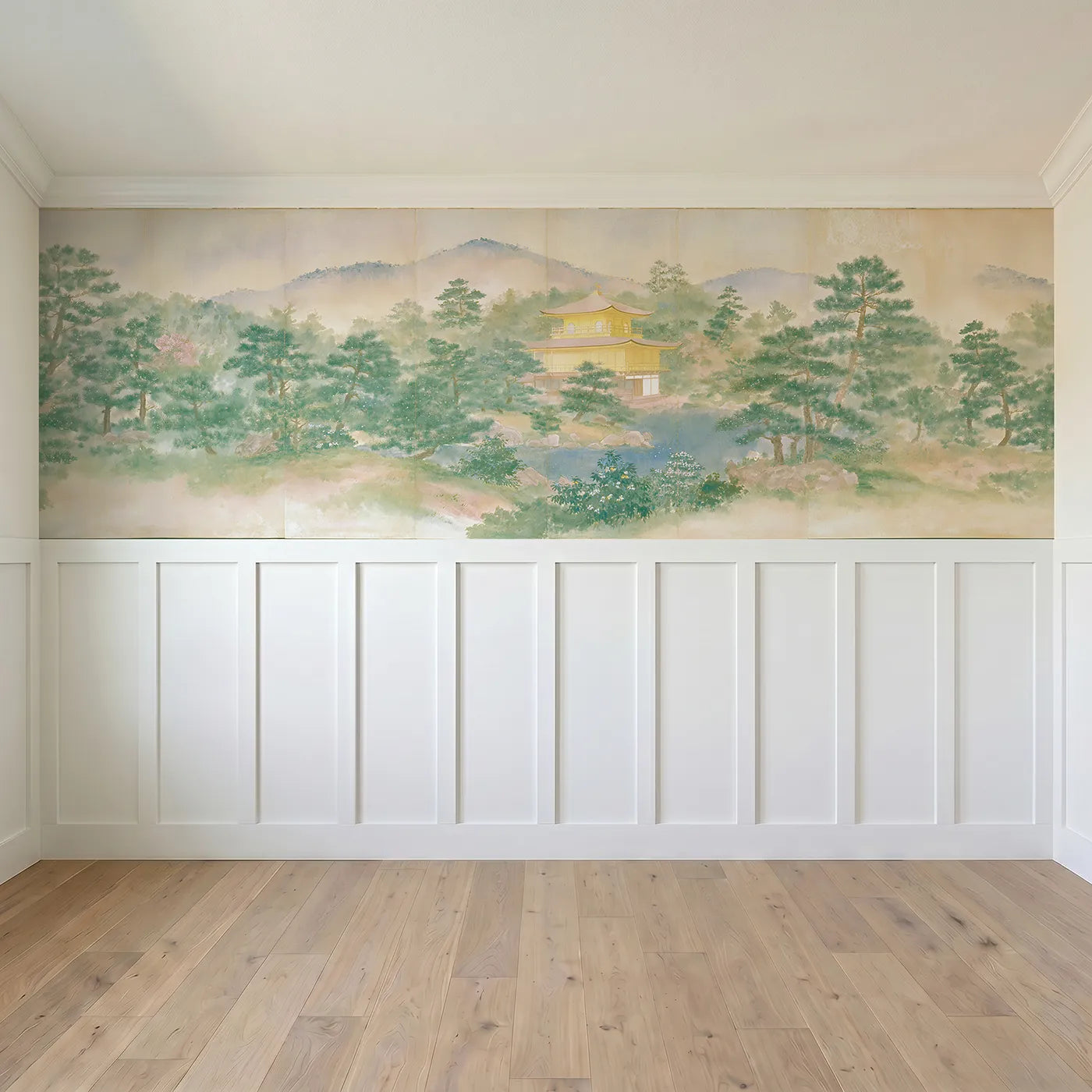 Full panel view of Pavilion Among The Pines Wainscoting Wallpaper by Whimsy Tots