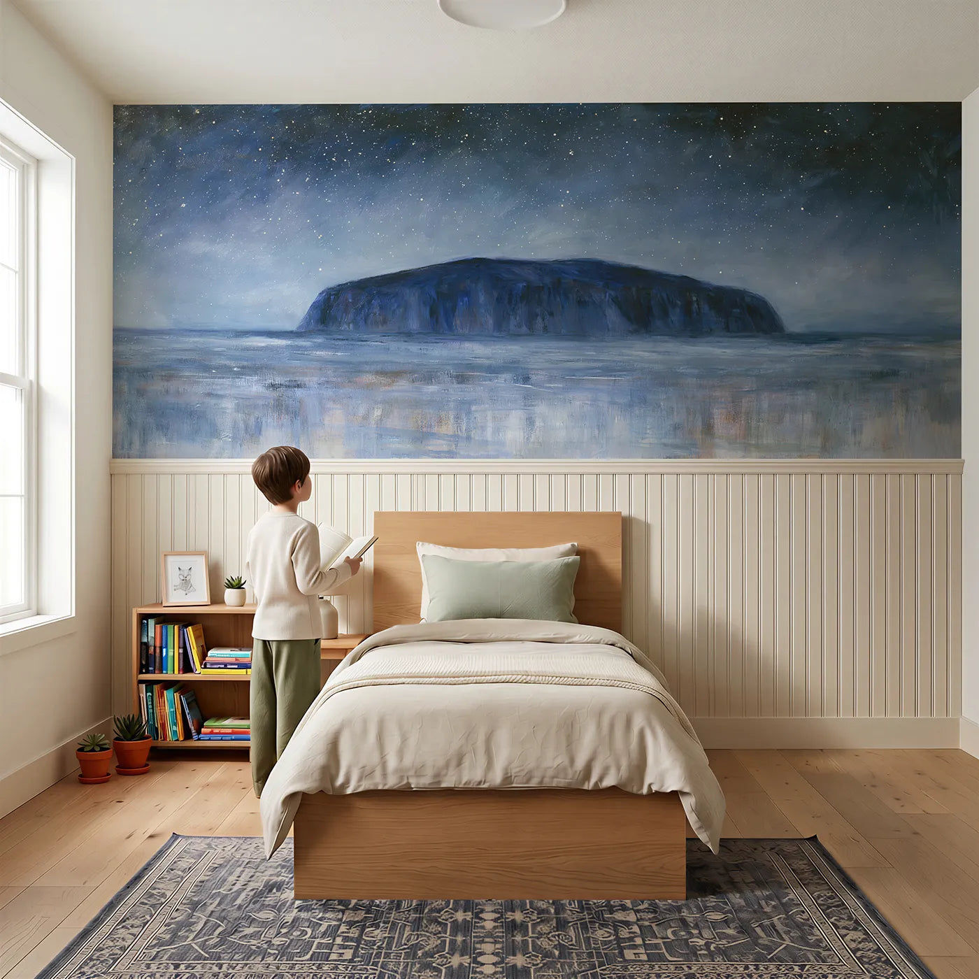 Child reading near Uluru Under Desert Stars Wainscoting Wallpaper by Whimsy Tots