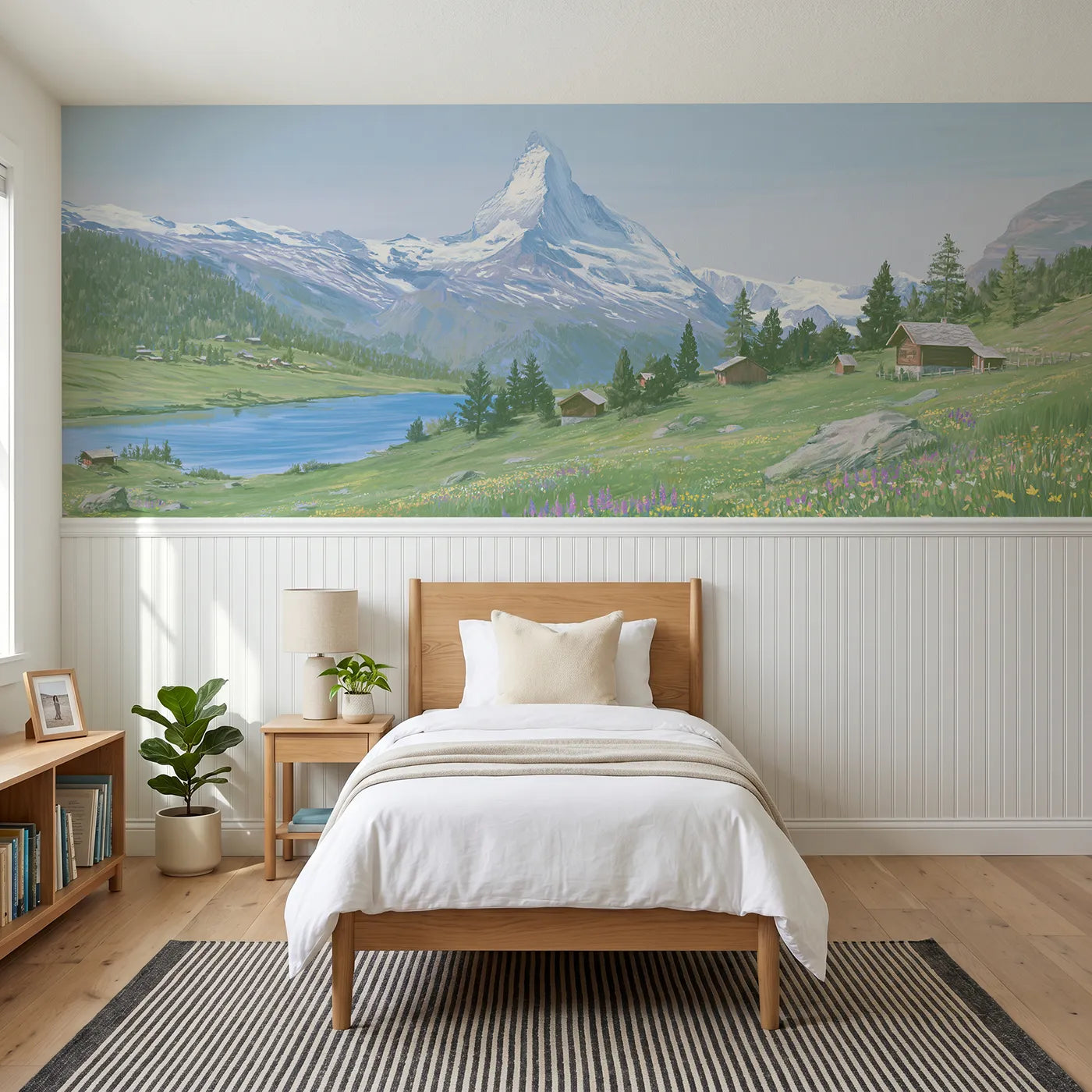 Colored pencil wainscoting wallpaper of the Matterhorn bright peak by Whimsy Tots