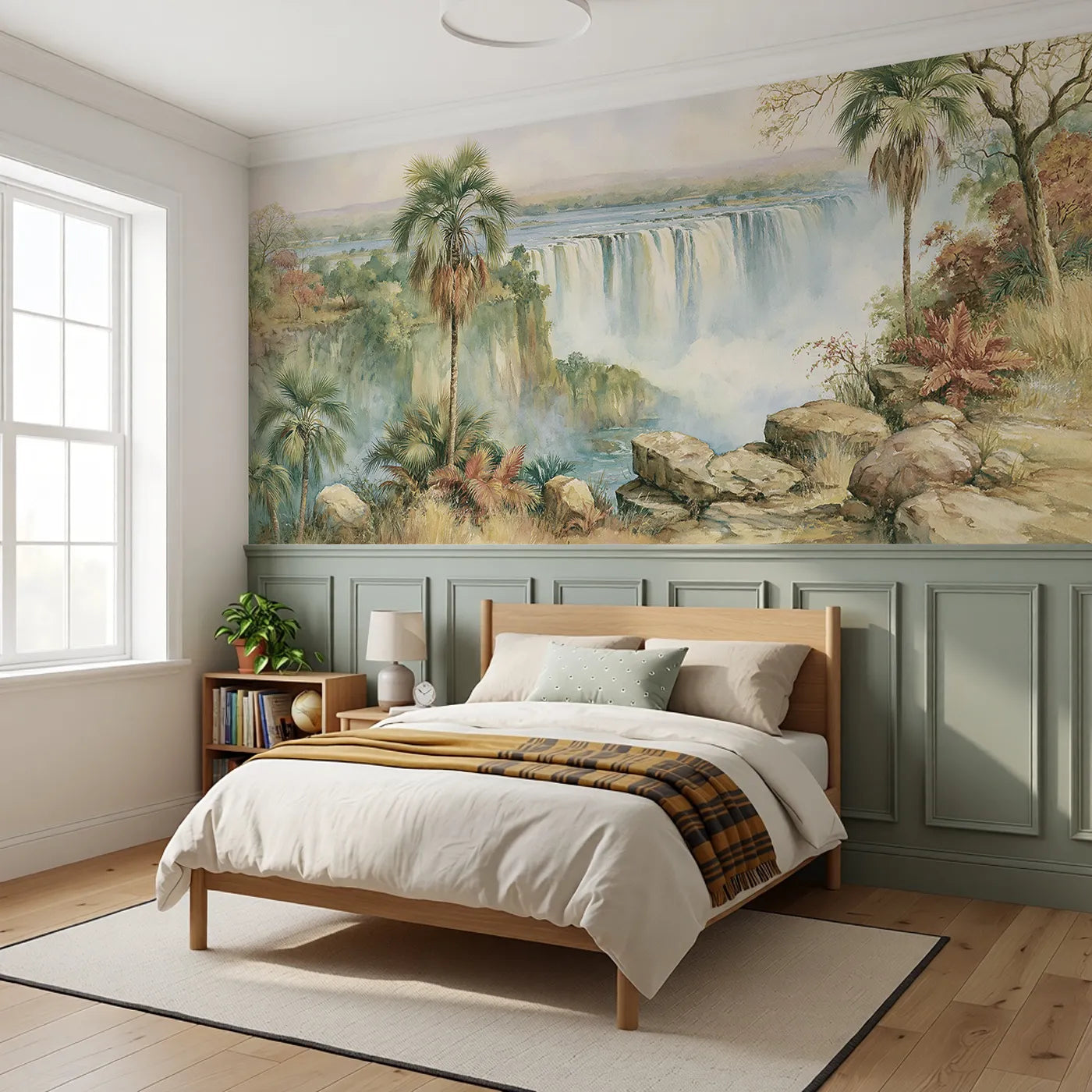 Victoria Falls Bright Day Wainscoting Wallpaper styled in a kids room by Whimsy Tots