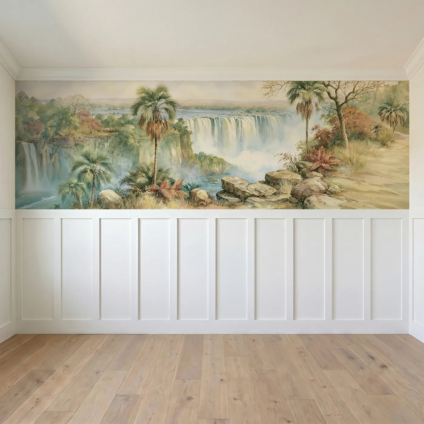 Full panel view of Victoria Falls Bright Day Wainscoting Wallpaper by Whimsy Tots