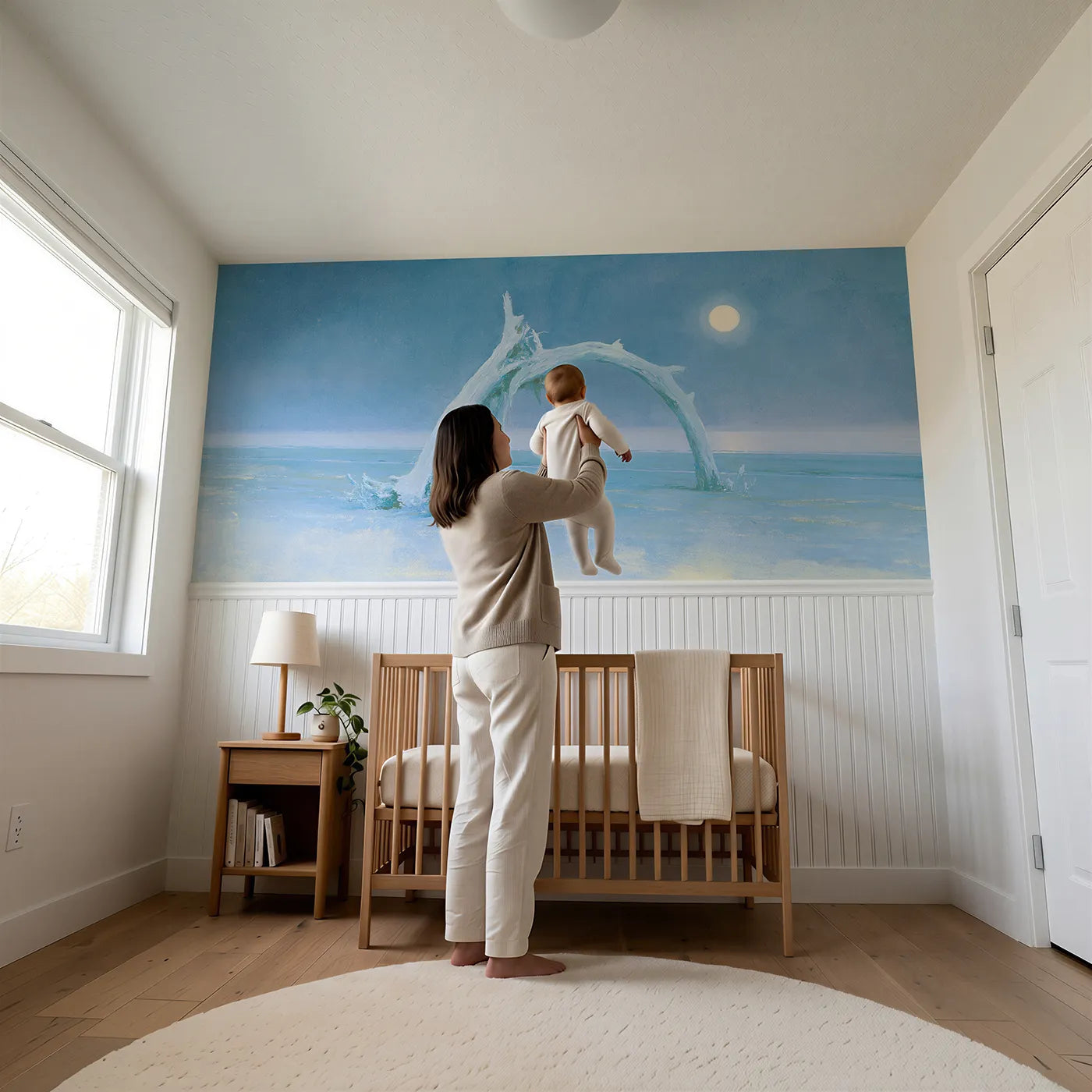 Child reading near Driftwood Arch On Beach Wainscoting Wallpaper by Whimsy Tots