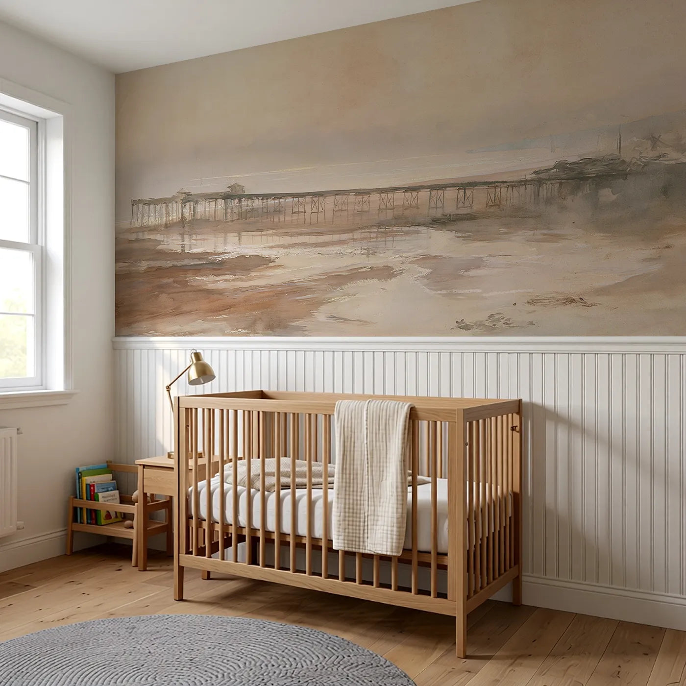 Pier On Bare Legs Wainscoting Wallpaper styled in a kids room by Whimsy Tots