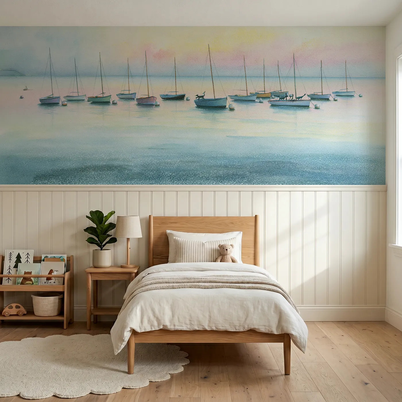 Colored pencil wainscoting wallpaper of moorings nodding at evening by Whimsy Tots