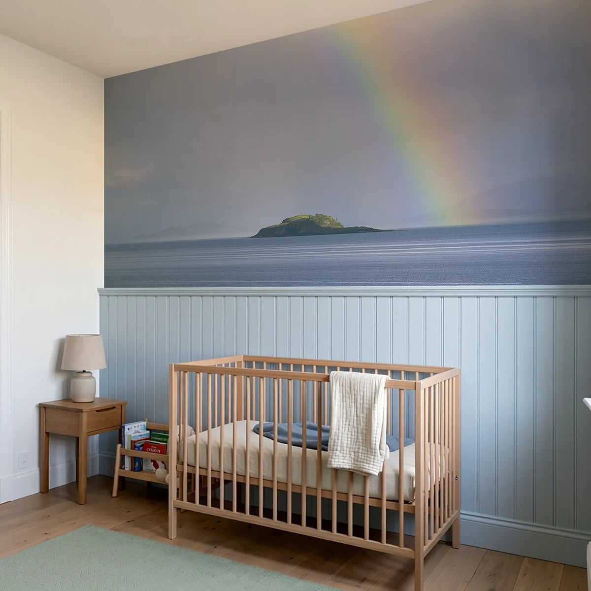 Arc To The Island Wainscoting Wallpaper styled in a kids room by Whimsy Tots