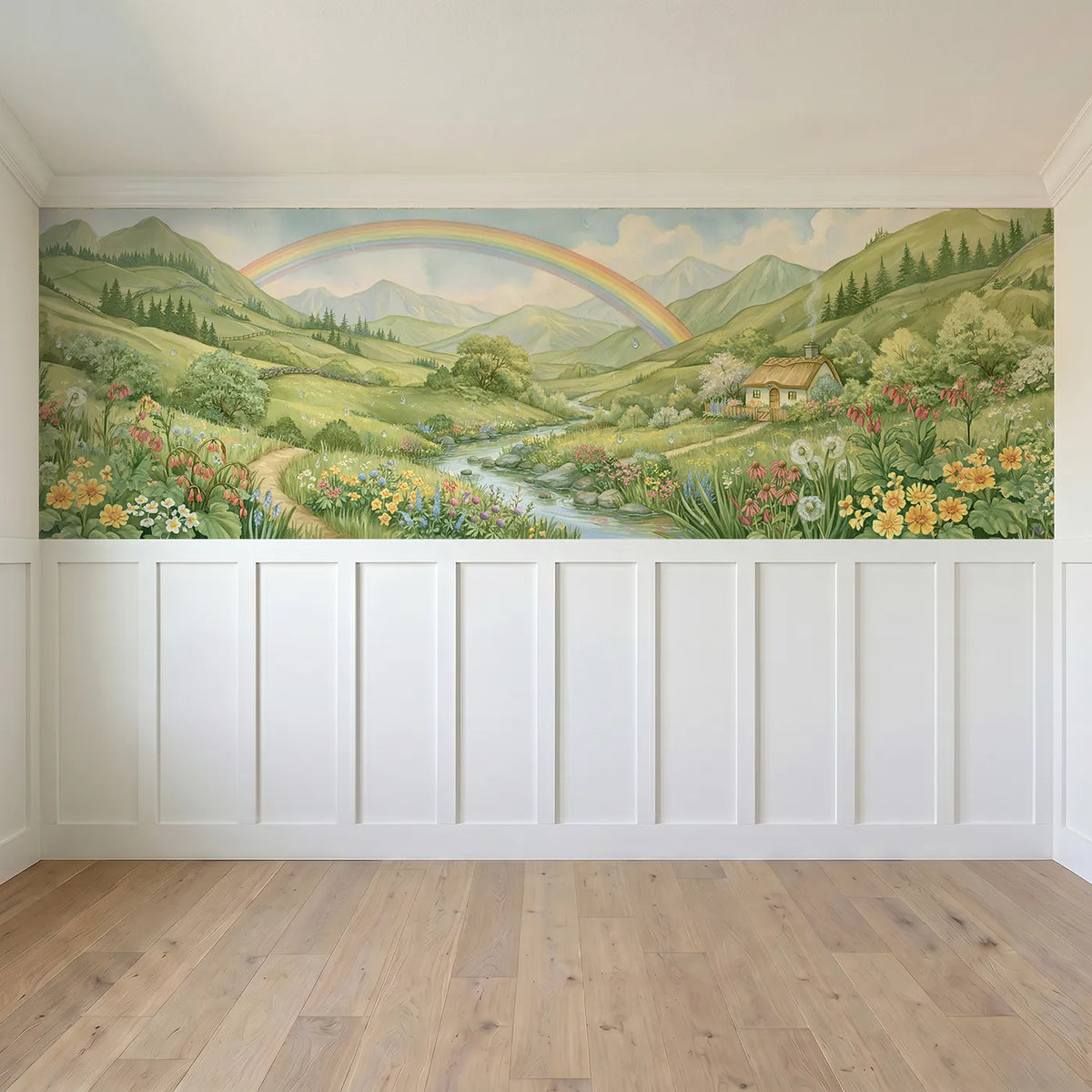 Full panel view of The Full Span Arc Wainscoting Wallpaper by Whimsy Tots