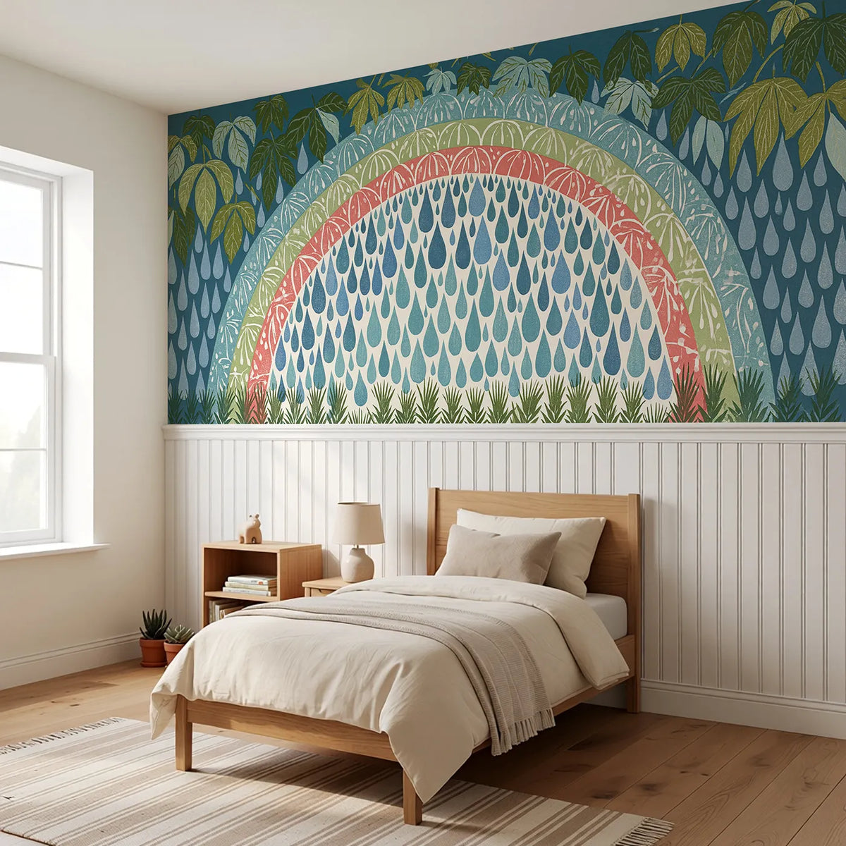 Carved Arc And Raindrops Wainscoting Wallpaper styled in a kids room by Whimsy Tots