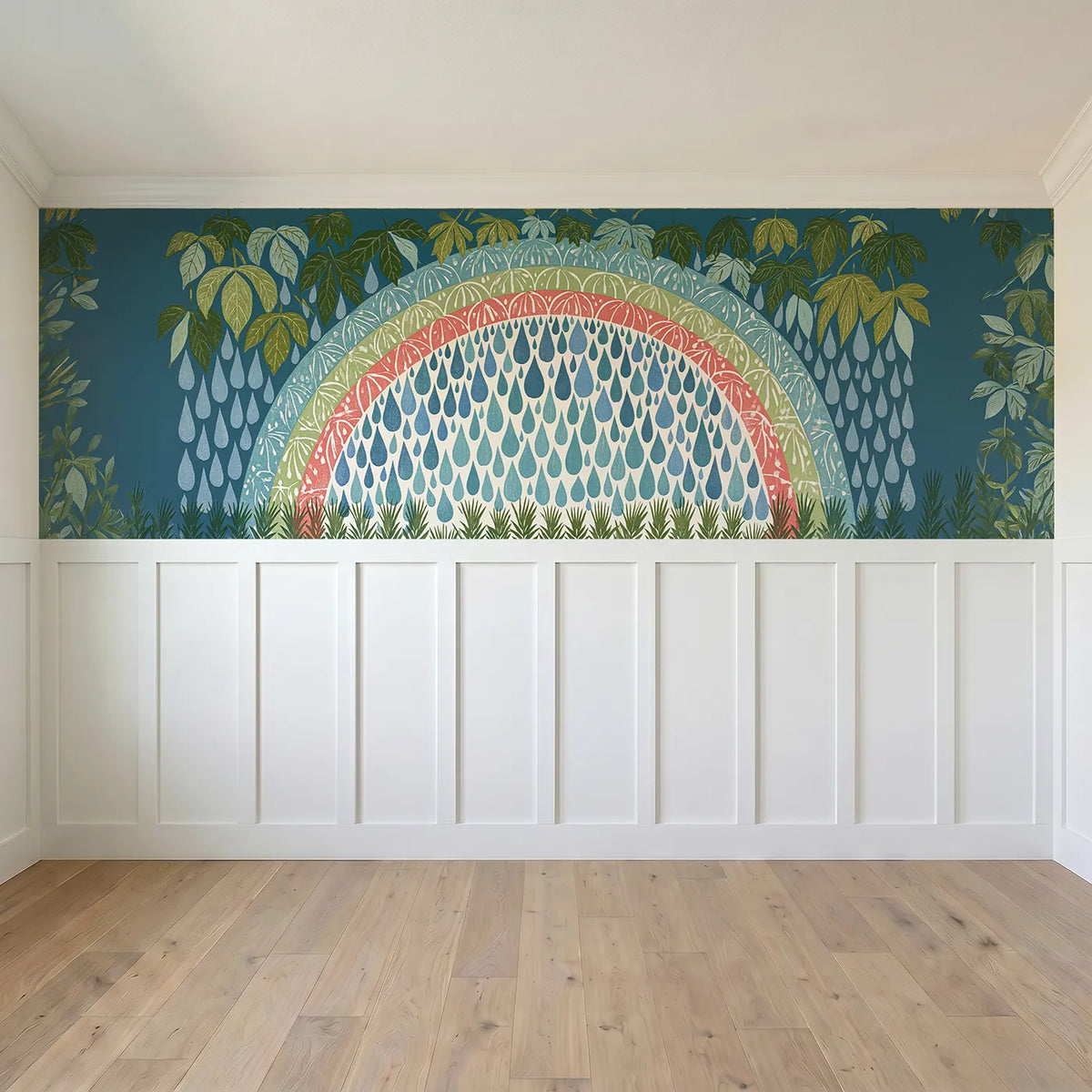 Full panel view of Carved Arc And Raindrops Wainscoting Wallpaper by Whimsy Tots