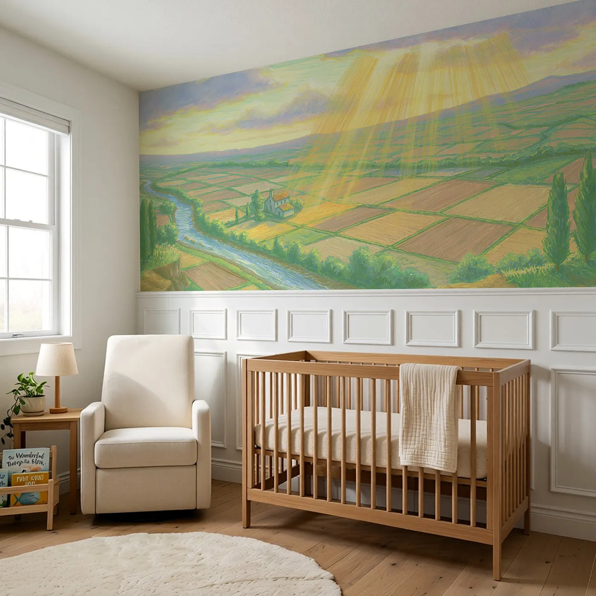 Light Ladders Through Clouds Wainscoting Wallpaper styled in a kids room by Whimsy Tots