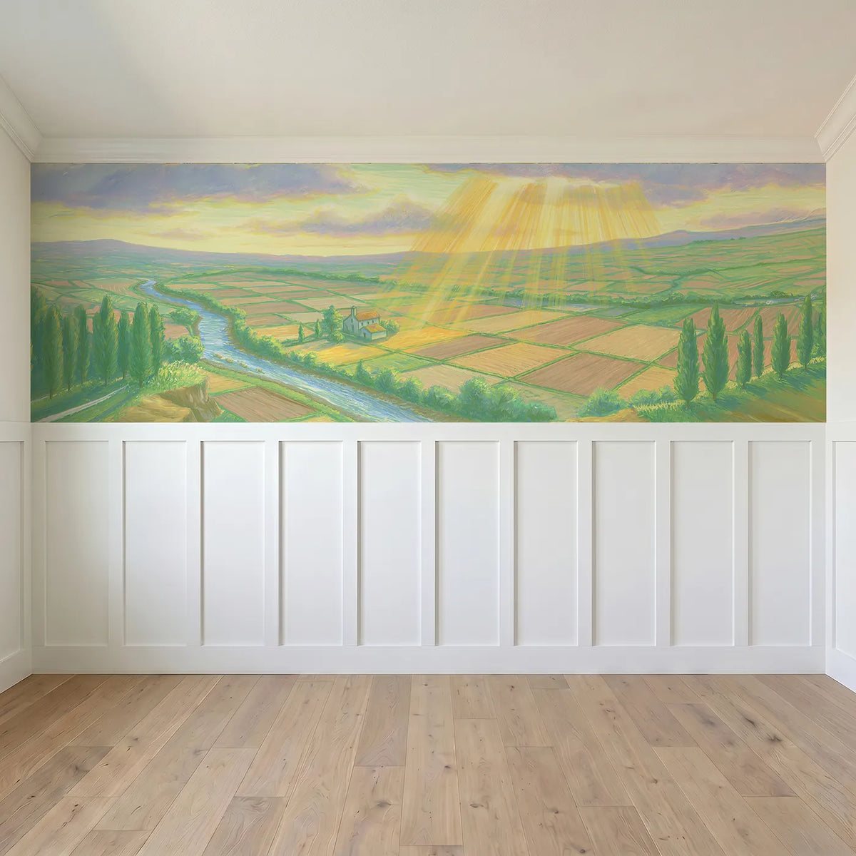 Full panel view of Light Ladders Through Clouds Wainscoting Wallpaper by Whimsy Tots