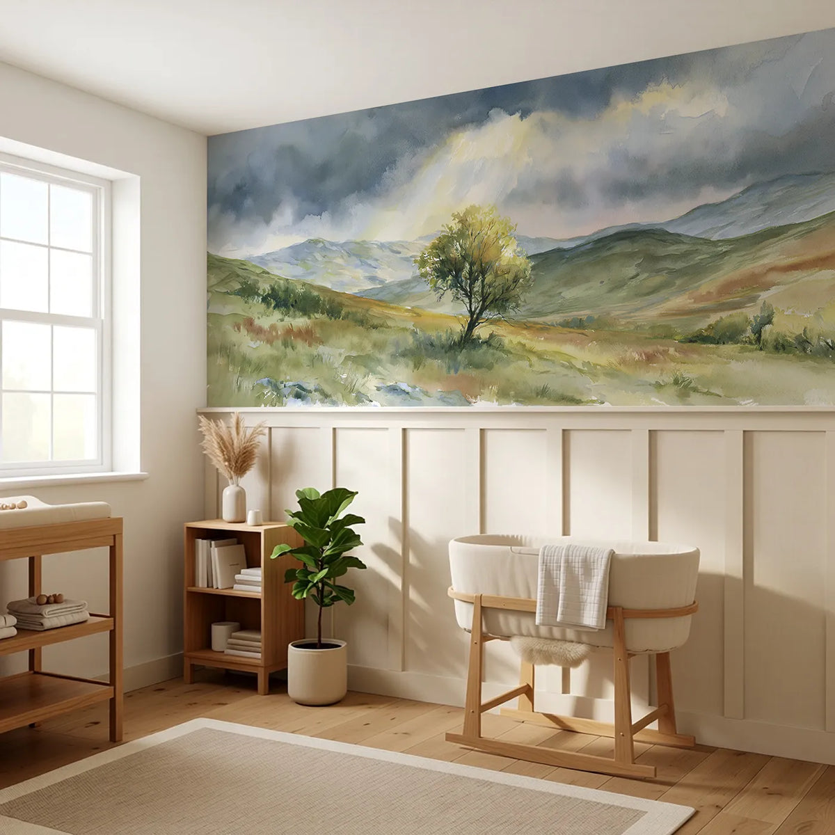 The One Chosen Tree Wainscoting Wallpaper styled in a kids room by Whimsy Tots