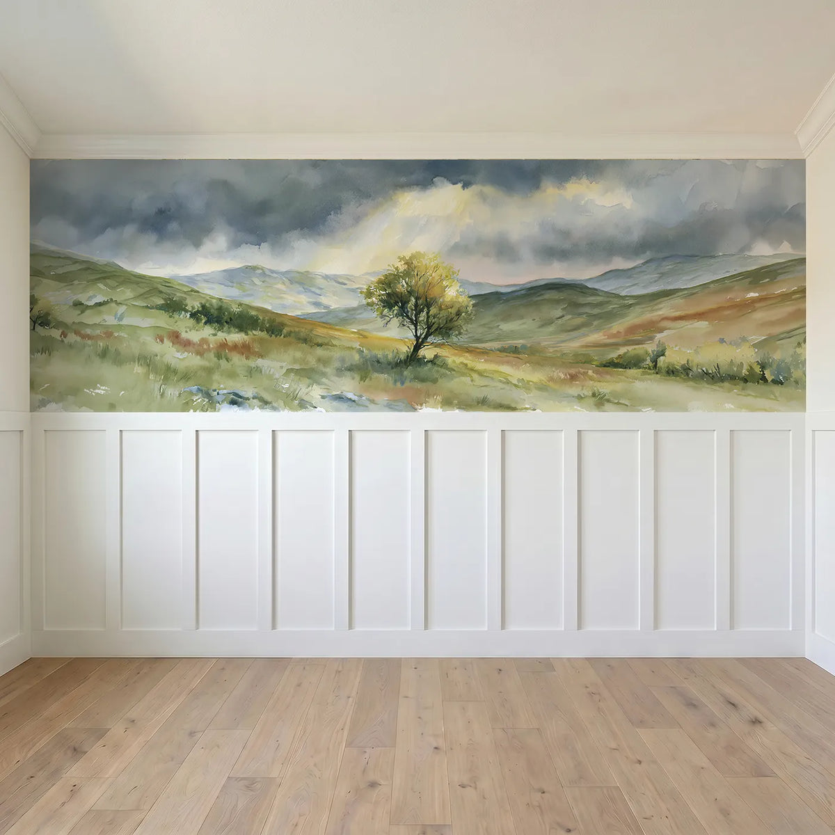 Full panel view of The One Chosen Tree Wainscoting Wallpaper by Whimsy Tots