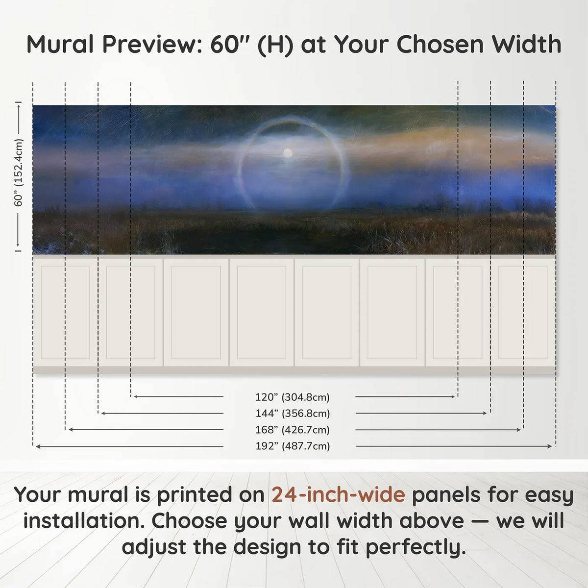 Panel dimensions for Ring Around The Moon Wainscoting Wallpaper by Whimsy Tots