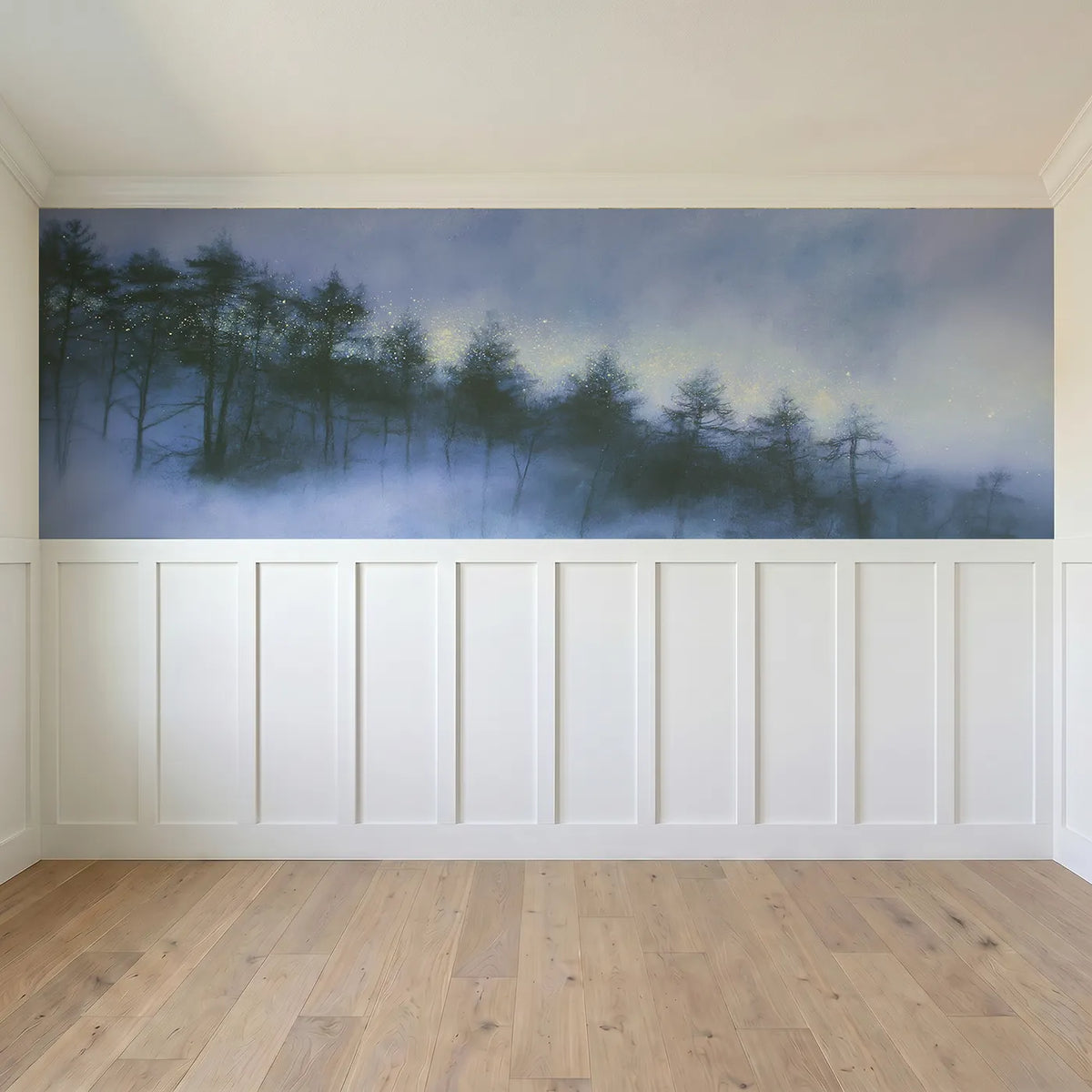 Full panel view of Sparkle Settling On Treetops Wainscoting Wallpaper by Whimsy Tots