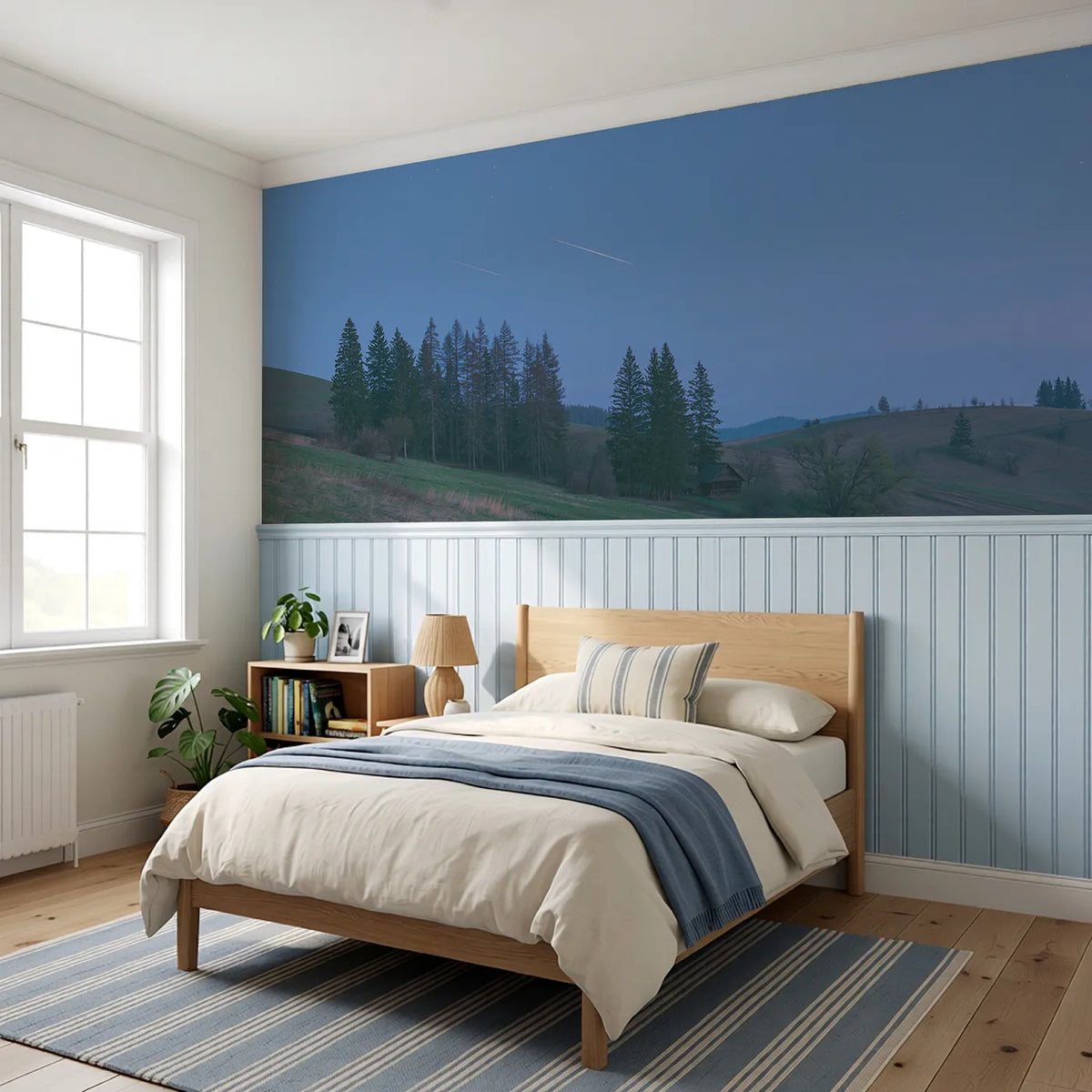 Three Soft Star Streaks Wainscoting Wallpaper styled in a kids room by Whimsy Tots