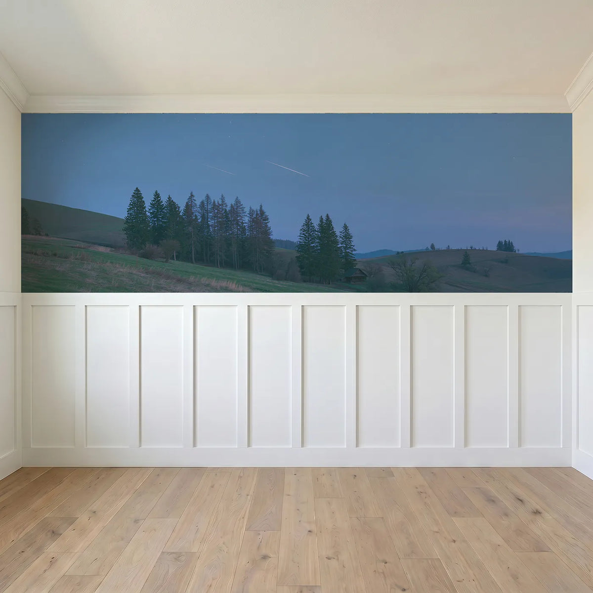 Full panel view of Three Soft Star Streaks Wainscoting Wallpaper by Whimsy Tots
