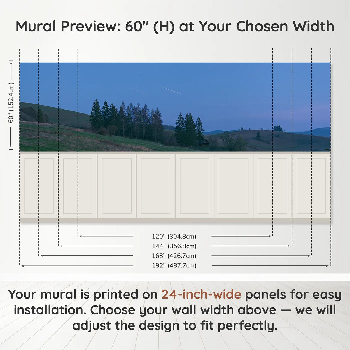 Panel dimensions for Three Soft Star Streaks Wainscoting Wallpaper by Whimsy Tots