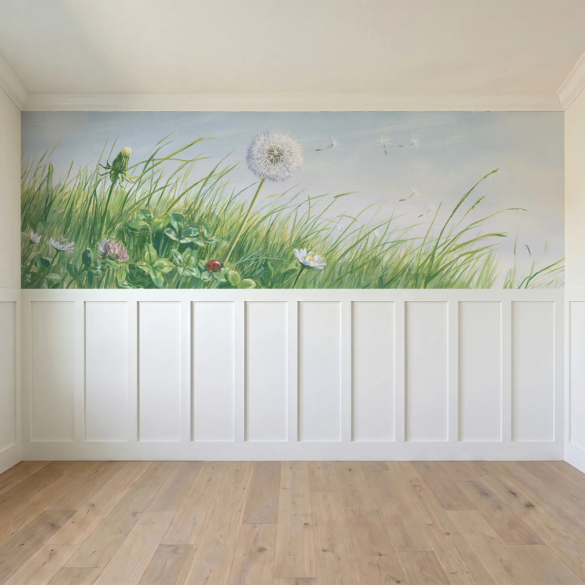 Full panel view of The Dandelion Clock Wainscoting Wallpaper by Whimsy Tots