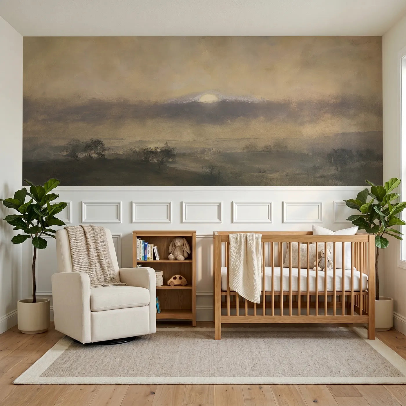 Watercolor wainscoting wallpaper of a cloud with a silver lining by Whimsy Tots